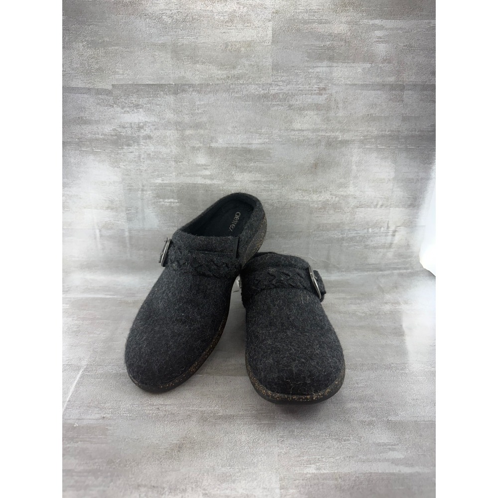 Aetrex Libby Wool Clogs Charcoal Grey Faux Fur Lined Mules DM220 Women Sz 8.5